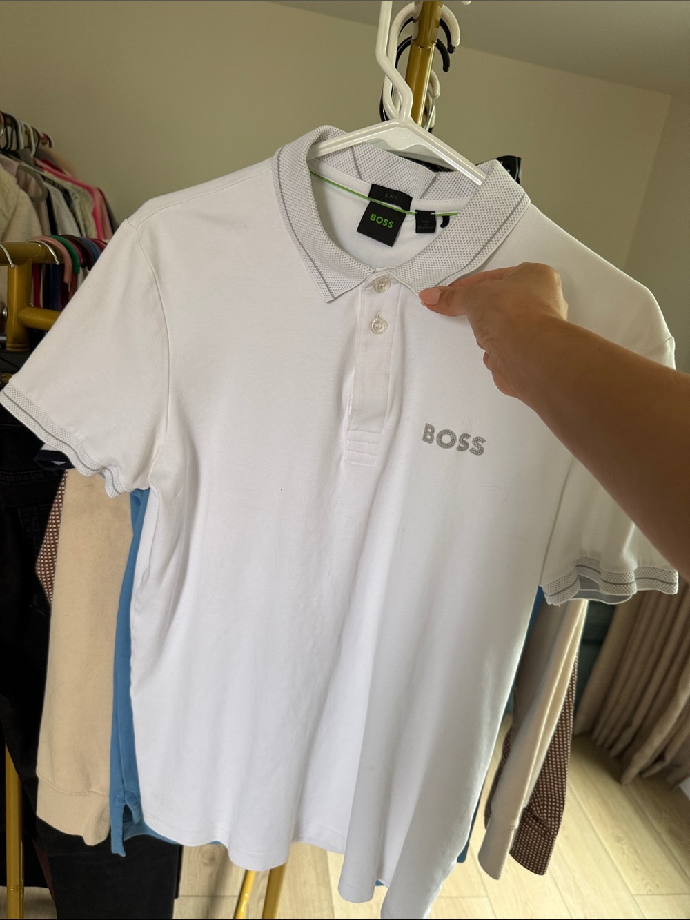 Boss White Polo Shirt with Subtle Gray Logo